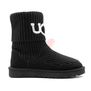 Купить UGG® Classic Rib Knit Logo Boots - Black фото 2