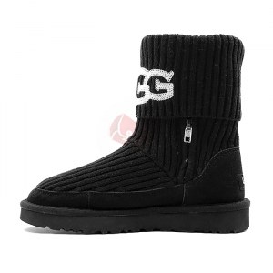 Купить UGG® Classic Rib Knit Logo Boots - Black фото 4